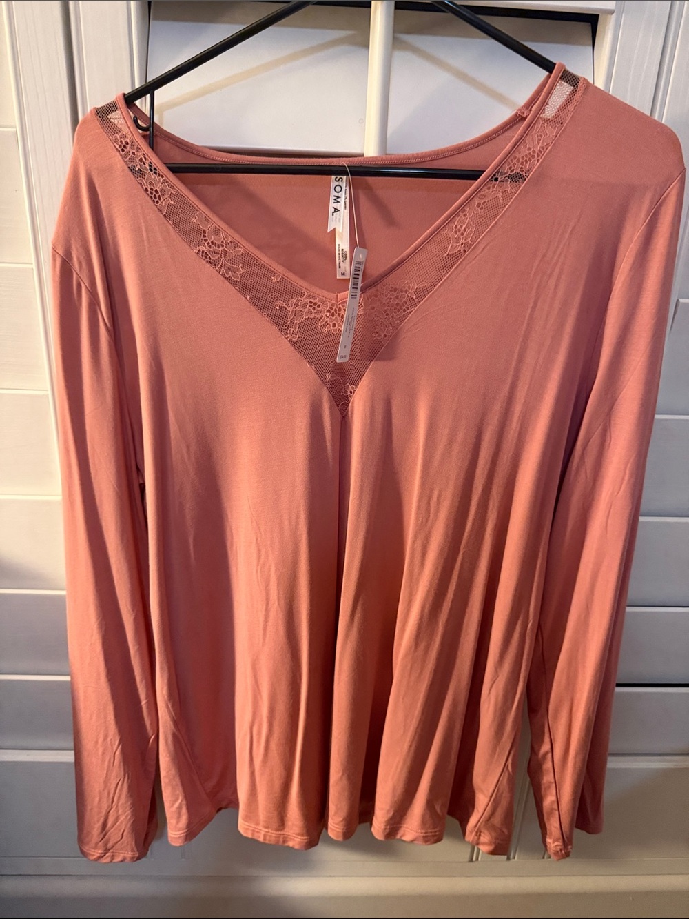 Soma Long Sleeve V-Neck Top in Dusty Coral